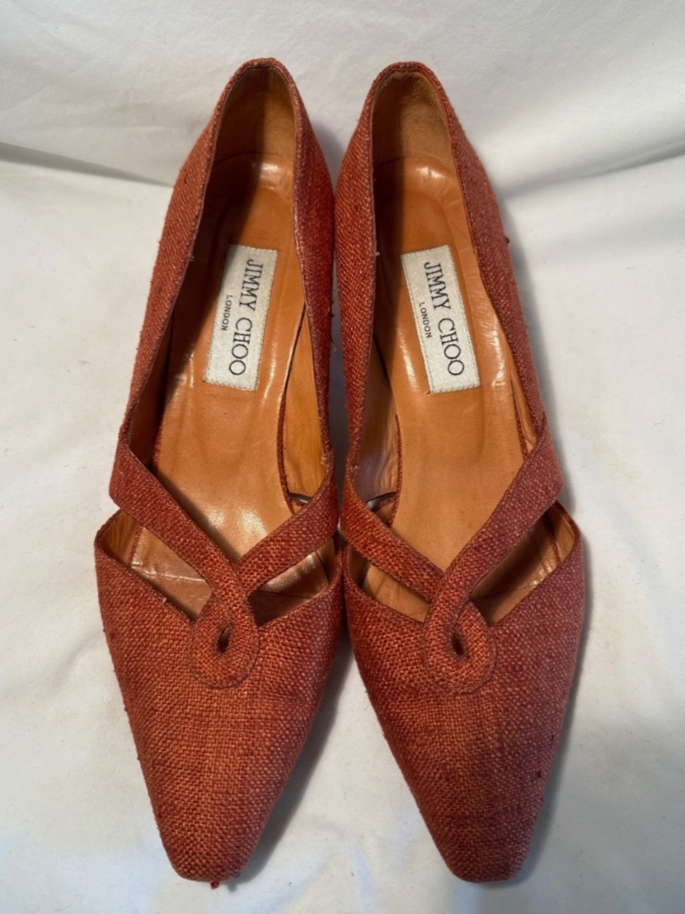 Vintage Jimmy Choo Orange Twead Kitten Heels - Picture 3 of 5